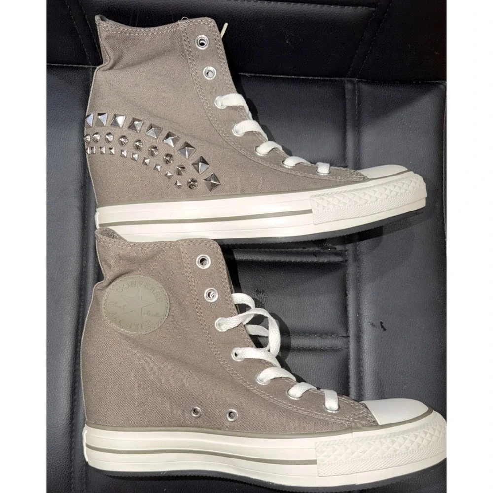 Converse Gray Studded Hidden Wedge High Top Sneakers 9